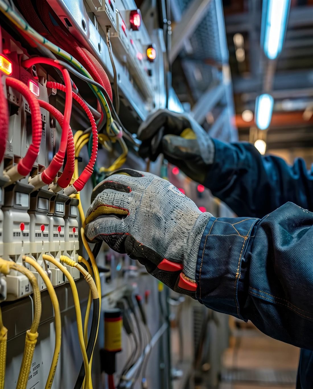 Engenheiro eletricista trabalhando em instalação e cabeamento elétrico